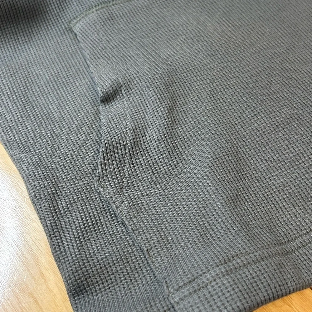 The North Face Waffle Knit Thermal Hoodie Mens Small Olive Green Pullover Pocket